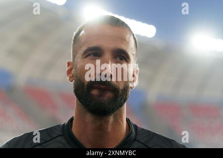 Valerio Di Cesare vom SSC Bari während Bari vs Salernitana, Freundschaftsfußballspiel in Bari, Italien, Juli 31 2024 Stockfoto