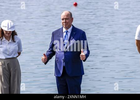 S.A.S. Le Prince Albert II. De Monaco, während der Olympischen Spiele von Paris 2024 am 1. August 2024 im Nautikstadion Vaires-sur-Marne in Vaires-sur-Marne, Frankreich Stockfoto