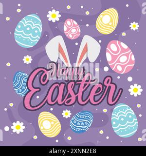 Happy easter Car Bunny and easter Eggs Vektor Stock Vektor