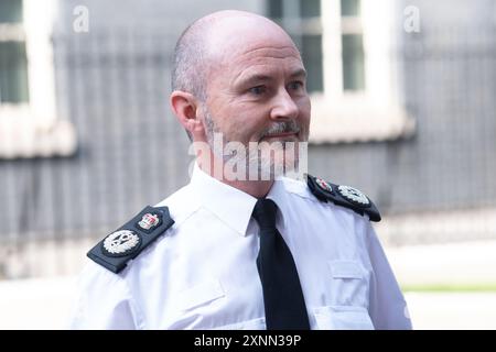 London, Großbritannien. August 2024. Chief Constable Gavin Stephens, Vorsitzender des National Police Chiefs' Council (NPCC), nimmt an einem Treffen der Polizeichefs mit dem britischen Premierminister Sir Keir Starmer in der Downing Street Teil. Quelle: Justin Ng/Alamy Live News. Stockfoto