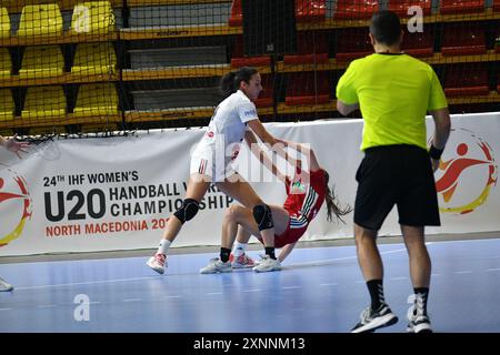 Skopje, Mazedonien-7 30 2024. Endspiel zwischen Frankreich und Ungarn. Frankreich gewann den Titel. Die IHF U20 Handball-Weltmeisterschaft der Frauen 2024.d Stockfoto