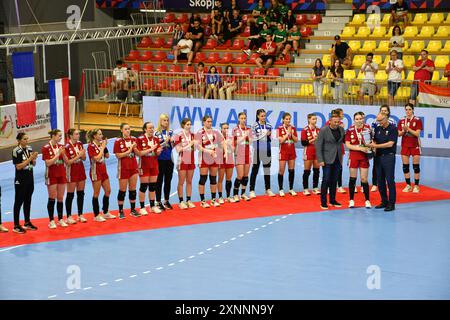 Skopje, Mazedonien-7 30 2024. Endspiel zwischen Frankreich und Ungarn. Frankreich gewann den Titel. Die IHF U20 Handball-Weltmeisterschaft der Frauen 2024.d Stockfoto