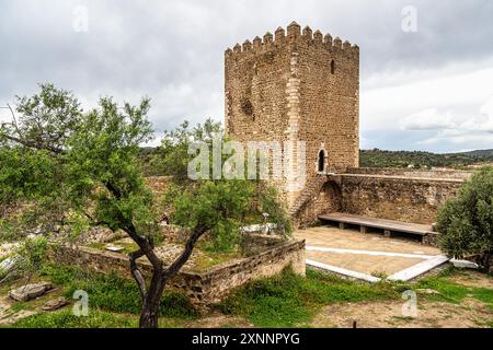 Die Burg Mertola, in einem der mittelalterlichen Dörfer des 13. Jahrhunderts in der Region Alentejo, war eine der uneinnehmbarsten Festungen im Westen I. Stockfoto