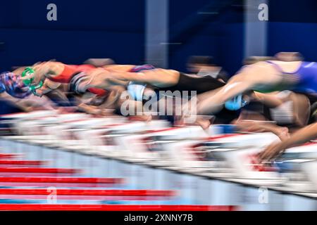 Paris, Frankreich. August 2024. Beginn des Finales der schwimmenden 200-m-Brustschläge bei den Olympischen Spielen 2024 in Paris (Frankreich), 01. August 2024. Quelle: Insidefoto di andrea staccioli/Alamy Live News Stockfoto