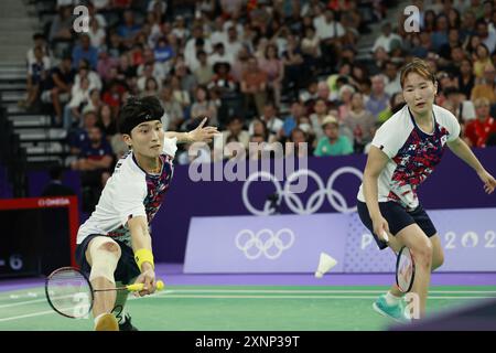 Paris, Frankreich. August 2024. Kim gewann den südkoreanischen Ho/Jeong Na Eun (R) im Halbfinale des Badminton Mixed Doppel gegen Seo Seung Jae/Chae Yu Jung bei den Olympischen Spielen 2024 in Paris, Frankreich am 1. August 2024. Quelle: Ren Zhenglai/Xinhua/Alamy Live News Stockfoto