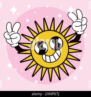 Sun Groovy Cartoon Charakter Vektor Stock Vektor