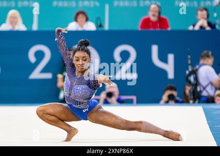 Paris, Frankreich. August 2024. Olympische Spiele, Kunstturnen-Endwettbewerb der Frauen in der Bercy Arena. © ABEL F. ROS Credit: ABEL F. ROS/Alamy Live News Stockfoto