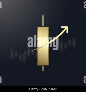 Ein luxuriöses Balkendiagramm. Goldenes Diagramm mit Aufwärtspfeil oben, das für das goldene Kerzendiagramm von Business verwendet wird Stock Vektor