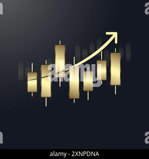 Ein Aufwärtstrend Luxus-Balkendiagramm, Gold-Diagramm, mit Aufwärtstrend-Pfeil oben verwendet für Business-Kerzendiagramm des Anlagehandels-Konz Stock Vektor