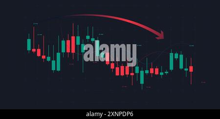 Down-tren von Börsendiagrammen und Forex-Handelsdiagrammen im Aufwärtstrend-Konzept für Finanzinvestitionen oder wirtschaftliche Trends Geschäftsideen Stock Vektor