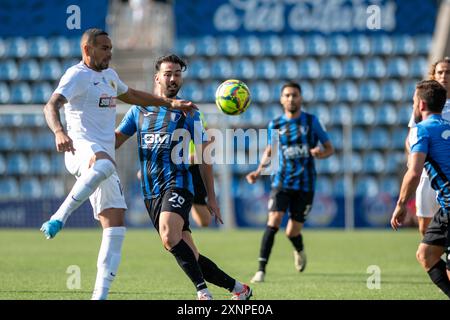 Andorra La Vella, Andorra : 18. Juli 2024: Spieler in Aktion während der zweiten Qualifikationsrunde – 2. Hinspiel des Qualifikats der UEFA Europa Conference League Stockfoto