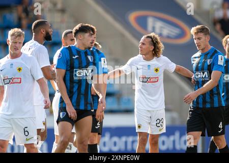 Andorra La Vella, Andorra : 18. Juli 2024: Spieler in Aktion während der zweiten Qualifikationsrunde – 2. Hinspiel des Qualifikats der UEFA Europa Conference League Stockfoto