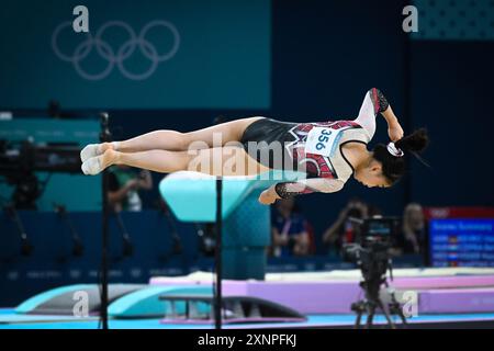 Rina Kishi ( JPN ) Bodenübung, künstlerische Gymnastik, Frauen&#39;Allround-Finale während der Olympischen Spiele Paris 2024 am 1. August 2024 in der Bercy Arena in Paris, Frankreich Credit: Independent Photo Agency/Alamy Live News Stockfoto