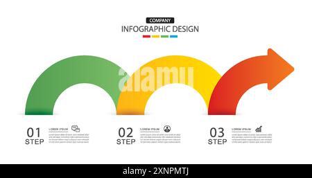 Infografiken-Pfeilsymbol Zeitrahmen für Geschäftsschritte bis zum Erfolg. Stock Vektor