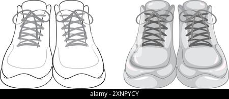 Zwei Paar umrissene und farbige Sneakers Stock Vektor