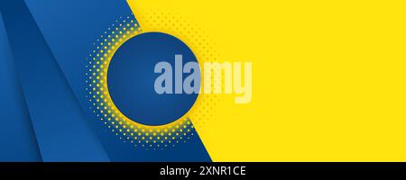 Werbebanner mit Vorlagendesign, gelbes, helles Poster. Neues trendiges Gelb mit verlaufendem blauen abstrakten Vektor-Hintergrund Stock Vektor