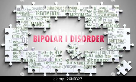 Die Bipolar-I-Störung ist ein komplexes Thema, das mit anderen wichtigen Themen in Zusammenhang steht. Stockfoto