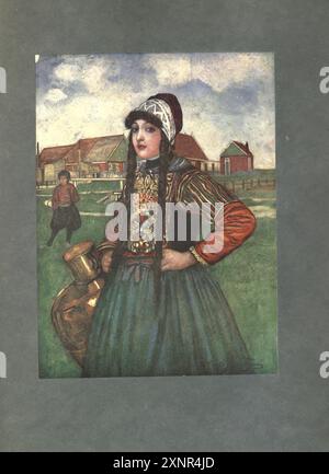 Ein Girl of Marken Farbkunstwerk aus der Serie THE PEOPLE OF HOLLAND von Nico Jungman Nicolaas Wilhelm Jungmann (in England häufig Jungman geschrieben; 5. Februar 1872–14. August 1935) war ein englisch-niederländischer Maler von Landschaften und figuralen Themen, ein Buchillustrator und Dekorateur. Veröffentlicht 1910 Stockfoto