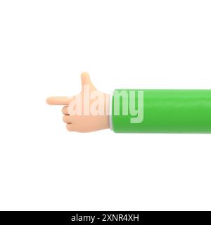 Mockup Des Symbols Für Zeichentrickgesten. Die Hand der Zeichentrickfigur zeigt. 3D-Rendering auf weißem Hintergrund. Stockfoto
