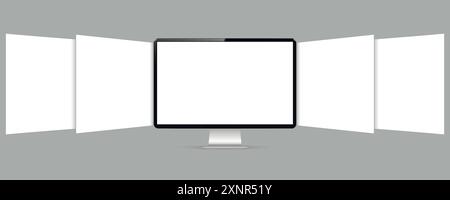 Realistisches Computerbild mit leeren Seiten für Drahtdarstellung. Konzept zur Präsentation von Web-Design-Projekten. Vektorabbildung. Stock Vektor