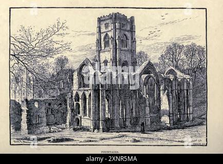 Fountains Abbey Illustration von Thomas R. Macquoid Thomas Robert Macquoid (1820–1912) war ein produktiver Künstler, dessen Werke Ölgemälde und Aquarelle, Buchillustrationen und Entwürfe für Bucheinbände umfassten. Geboren in Brompton, London, lebte er sein ganzes Leben in der Hauptstadt Text by Katherine Macquoid, veröffentlicht 1894 Stockfoto