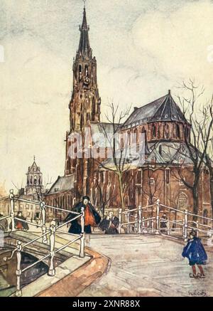 Die Nieuwe Kerk, Delft diese Kirche steht auf dem Markt. Trotz seines Namens wurde es im 14. Jahrhundert erbaut. Nicolaas Wilhelm Jungmann (in England häufig Jungman; 5. Februar 1872–14. August 1935) war ein englischer Maler von Landschaften und figuralen Motiven, Buchillustrator und Dekorateur. Veröffentlicht 1913 Stockfoto