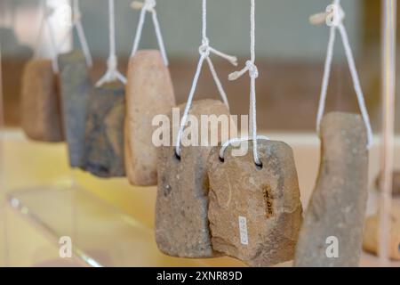 Römischer vertikaler Webstuhl, Museu Municipal de Ciutadella, Bastió de sa Font, Ciutadella, Menorca, balearen, Spanien Stockfoto