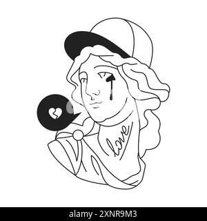 Y2K griechische Frau Göttin Büste in Cap neo Gothic zeitgenössische Pop Art Icon Vektor flache Illustration. Psychedelische historische Frauenskulptur Broken Hear Stock Vektor