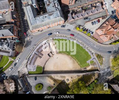 Von oben nach unten auf das römische Amphitheater in Chester, Cheshire, England Stockfoto