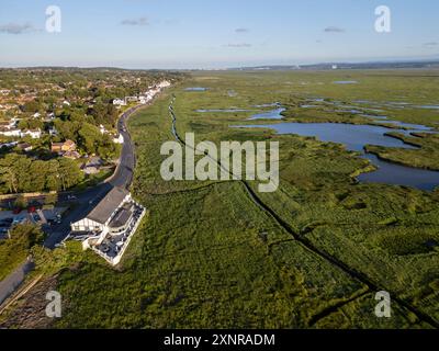 Aus der Vogelperspektive sehen Sie das Boathouse Restaurant, Parkgate, Wirral, Cheshire, England Stockfoto