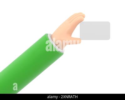 Cartoon Geste Symbol Mockup.3d Symbol braune Hand Hand hält Karte Geste. Realistische Illustration für soziale Medien, 3D-Rendering auf weißem Hintergrund. Stockfoto