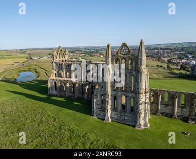 Nahaufnahme der Ruinen von Whitby Abbey, North Yorkshire, England. Stockfoto