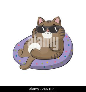 Kühle fette Katze mit Sonnenbrille kühlend. Lustige Vektor-Illustration für T-Shirt, Website, ClipArt, Poster und Print on Demand Merchandise. Stock Vektor