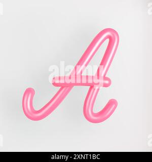 3D Pink Script Großbuchstabe A auf hellem Hintergrund. Niedliche kursive Bubble Typografie Symbol Vektor Illustration. Stock Vektor