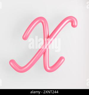 Rosafarbener 3D-Schriftzug Großbuchstabe X auf hellem Hintergrund. Niedliche kursive Bubble Typografie Symbol Vektor Illustration. Stock Vektor