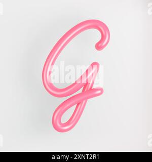 3D Pink Script Großbuchstabe G auf hellem Hintergrund. Niedliche kursive Bubble Typografie Symbol Vektor Illustration. Stock Vektor