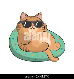 Kühle fette Katze mit Sonnenbrille kühlend. Lustige Vektor-Illustration für T-Shirt, Website, ClipArt, Poster und Print on Demand Merchandise. Stock Vektor