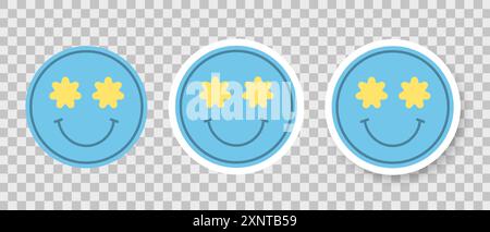 Ein lächelndes Gesicht mit Blumenaugen auf transparentem Hintergrund. Stock Vektor