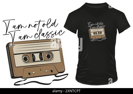 Kompakte Retro-Kassette mit einem lustigen Zitat Ich bin nicht alt, ich bin klassisch. Vektor-Illustration für T-Shirt Print on Demand Merch Stock Vektor