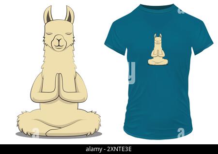 Niedliches Lama-Tier in friedlicher Namastenhaltung. Lustige Vektor-Illustration für T-Shirt, Website, Druck, Clip Art, Poster und Druck auf Abruf Waren. Stock Vektor