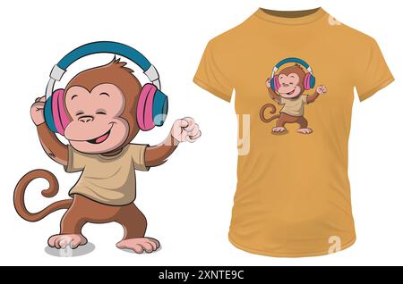 Niedlicher Happy Affe tanzen. Vektorillustration für T-Shirt, Website, ClipArt, Poster und Print-on-Demand-Waren. Stock Vektor