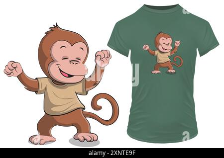 Niedlicher Happy Affe tanzen. Vektorillustration für T-Shirt, Website, ClipArt, Poster und Print-on-Demand-Waren. Stock Vektor