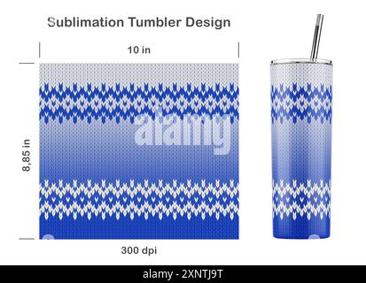 Gestricktes Ombre-Muster. Nahtlose Sublimationsschablone für dünnen 20-ml-Becher. Sublimationsdarstellung. Nahtlos von Kante zu Kante. Volle Becherfolie Stockfoto