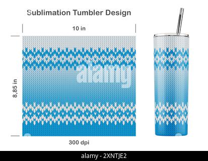 Gestricktes Ombre-Muster. Nahtlose Sublimationsschablone für dünnen 20-ml-Becher. Sublimationsdarstellung. Nahtlos von Kante zu Kante. Volle Becherfolie Stockfoto