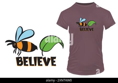 Biene und ein Blatt mit einem inspirierenden motivierenden Zitat Biene Leave - Believe. Vektor-Illustration für T-Shirt Print on Demand Merch Stock Vektor