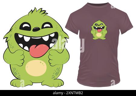 Niedliches, kleines, lustiges Monster. Vektorillustration für T-Shirt, Website, Druck, ClipArt, Poster und Print-on-Demand-Waren. Stock Vektor