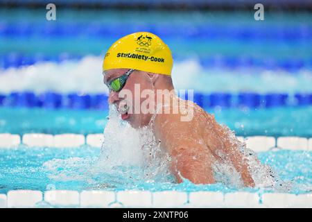 Paris, Frankreich. August 2024. Zac Stubblety-Cook aus Australien, in Aktion beim Mixed 4 x 100 m Medley Relay Heat 1 während der Olympischen Spiele 2024 in Paris, Frankreich am Freitag, den 2. August 2024. Stubblety-Cook schwimmt nach positiven Tests auf COVID-19. Foto: Richard Ellis/UPI Credit: UPI/Alamy Live News Stockfoto