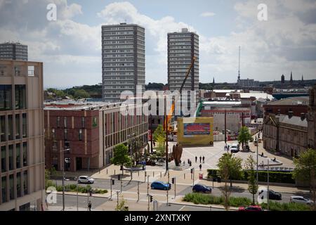 Ein Blick aus der Vogelperspektive auf den Keel Square im Stadtzentrum von Sunderland, wo das Riverside Viertel der Stadt im Zuge der Stadtdurchführung verändert wird Stockfoto