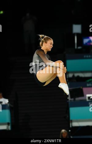 DAVIDSON Madaline aus neuseeland, Trampolin Gymnastik Women's Final während der Olympischen Spiele Paris 2024 am 2. August 2024 in der Bercy Arena in Paris, Frankreich - Foto Gregory Lenormand/DPPI Media/Panorama Credit: DPPI Media/Alamy Live News Stockfoto