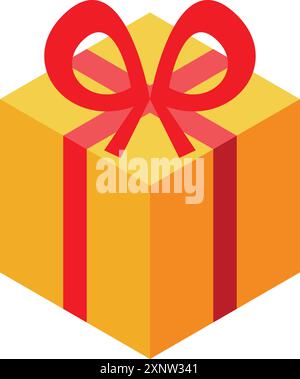 Einfache gelbe Geschenkbox, umwickelt mit einem roten Band, präsentiert in isometrischer Ansicht, vermittelt ein Gefühl von Feier und Vorfreude Stock Vektor
